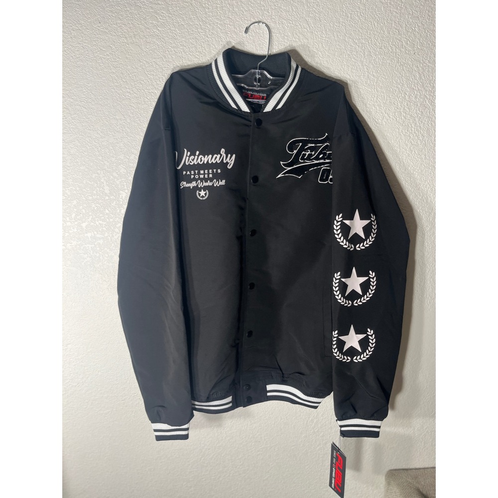 FUBU Iconic New York Satin Varsity Jacket Black Y2K Deadstock NWT Mens Size L